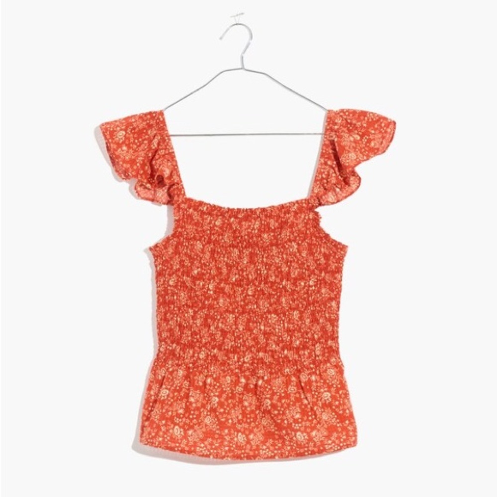 Madewell Lucie Smocked Peplum Top in Piazza Floral - Fresh Chili